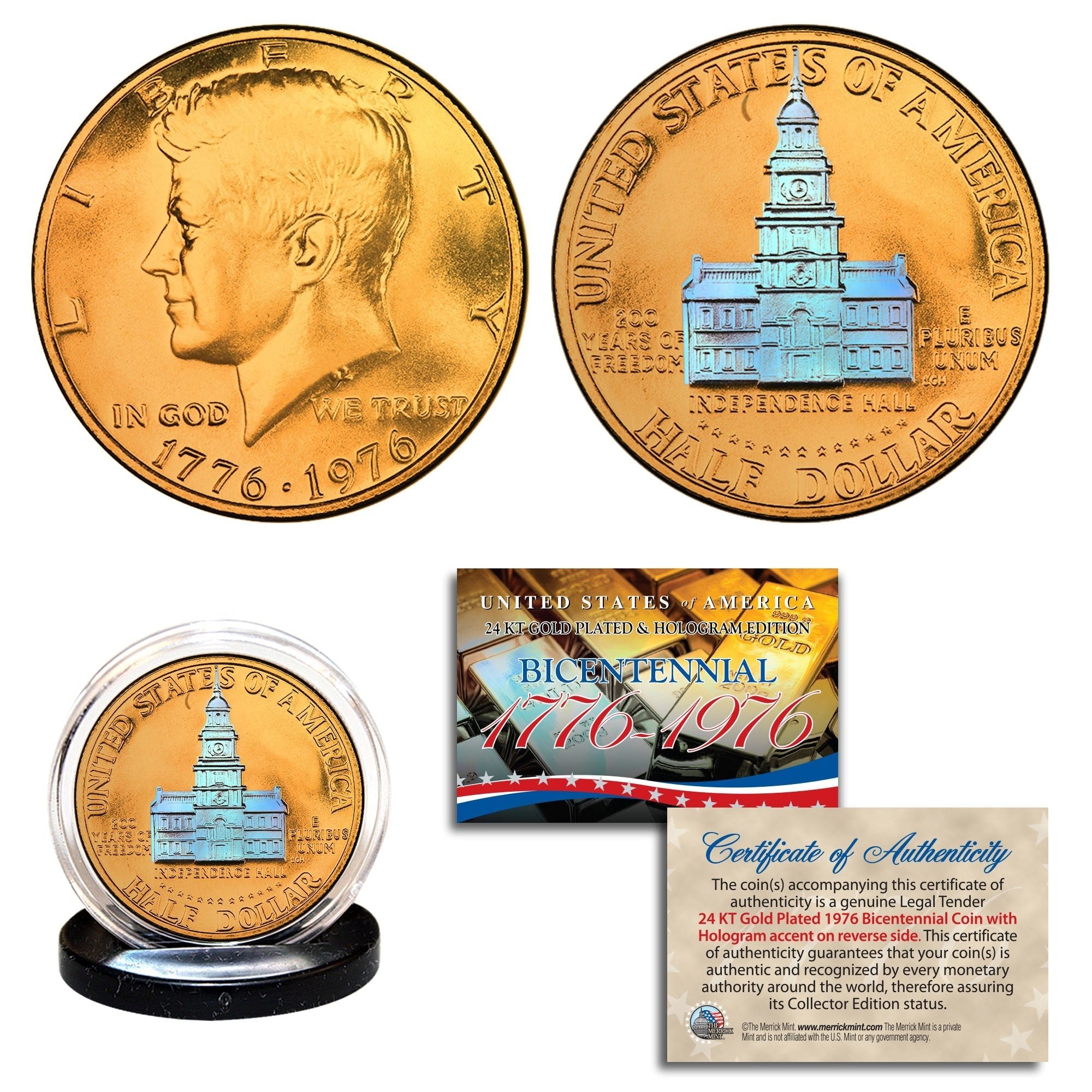 "1976 Independence" Hologram - Bicentennial 24K Gold Half Dollar - Image 2