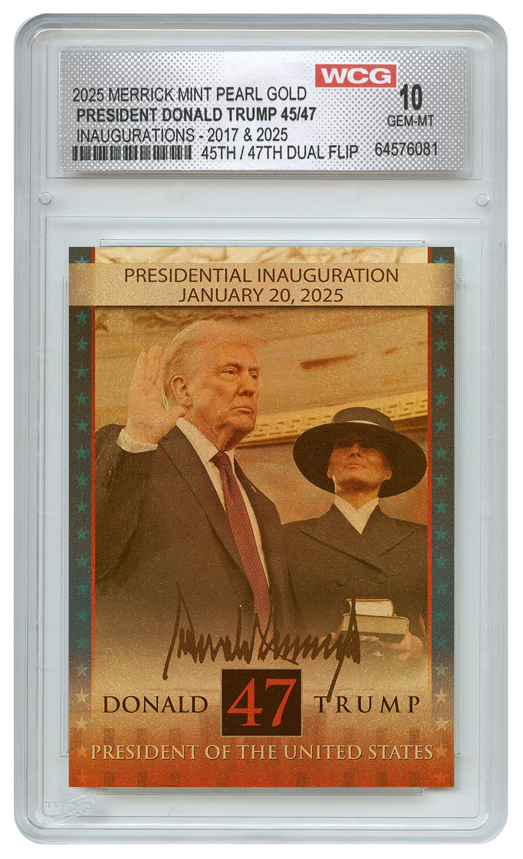 President Trump 45th & 47th Inauguration - Gold Pearl Flip Trading Card - Image 3