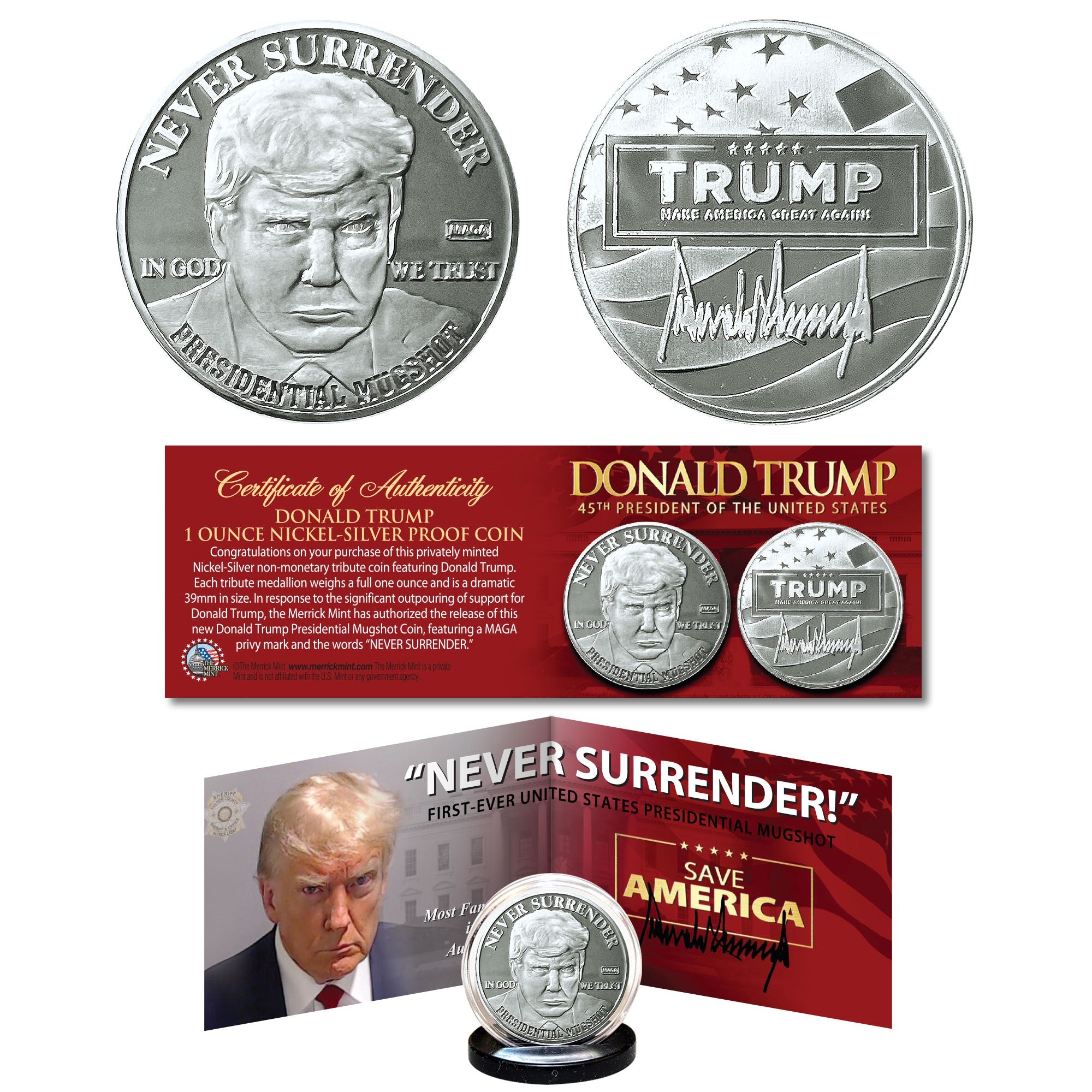 Trump Mugshot Silver Proof Coin - 1 Ounce & 39mm - MAGA Privy Mark - Image 3