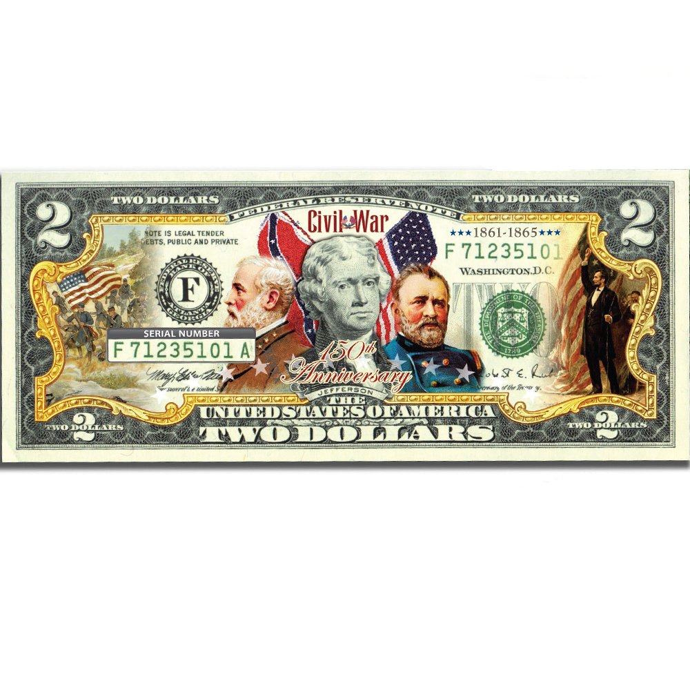American CIVIL WAR GENERALS 150th Anniversary Legal Tender U.S. $2 Bill