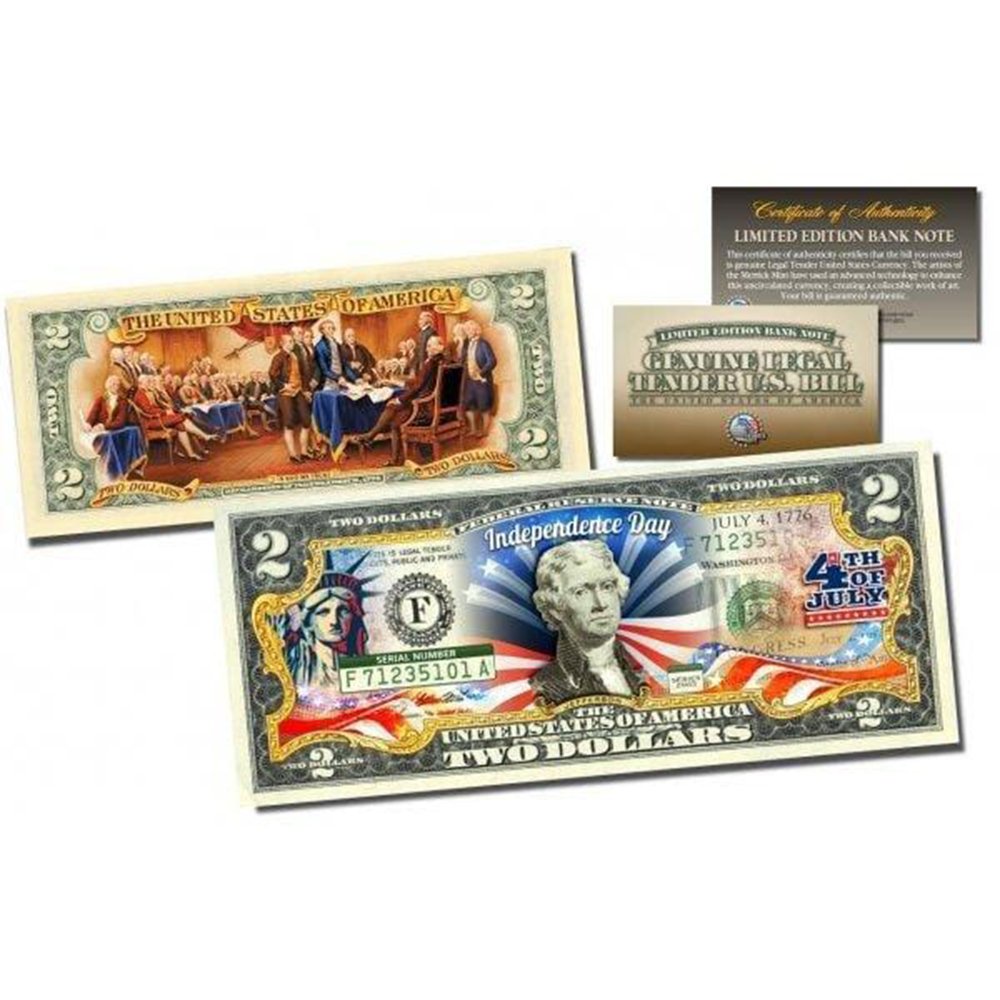 July 4th Independence Day *2-Sided* Official Genuine Legal Tender $2 U.S. Bill - Image 2