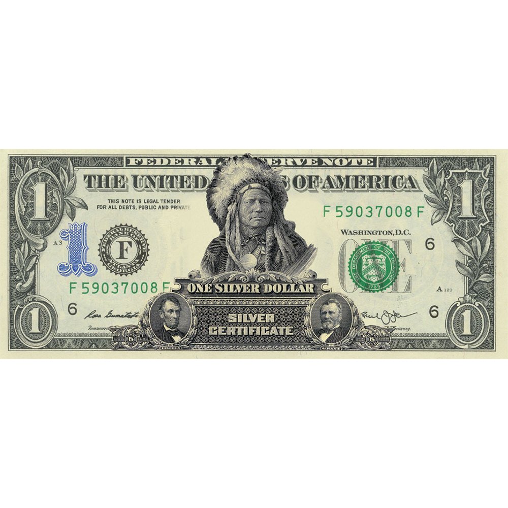 Native American Indian Chief PROTOTYPE 1899 Black Eagle on Modern Genuine US $1 Bill