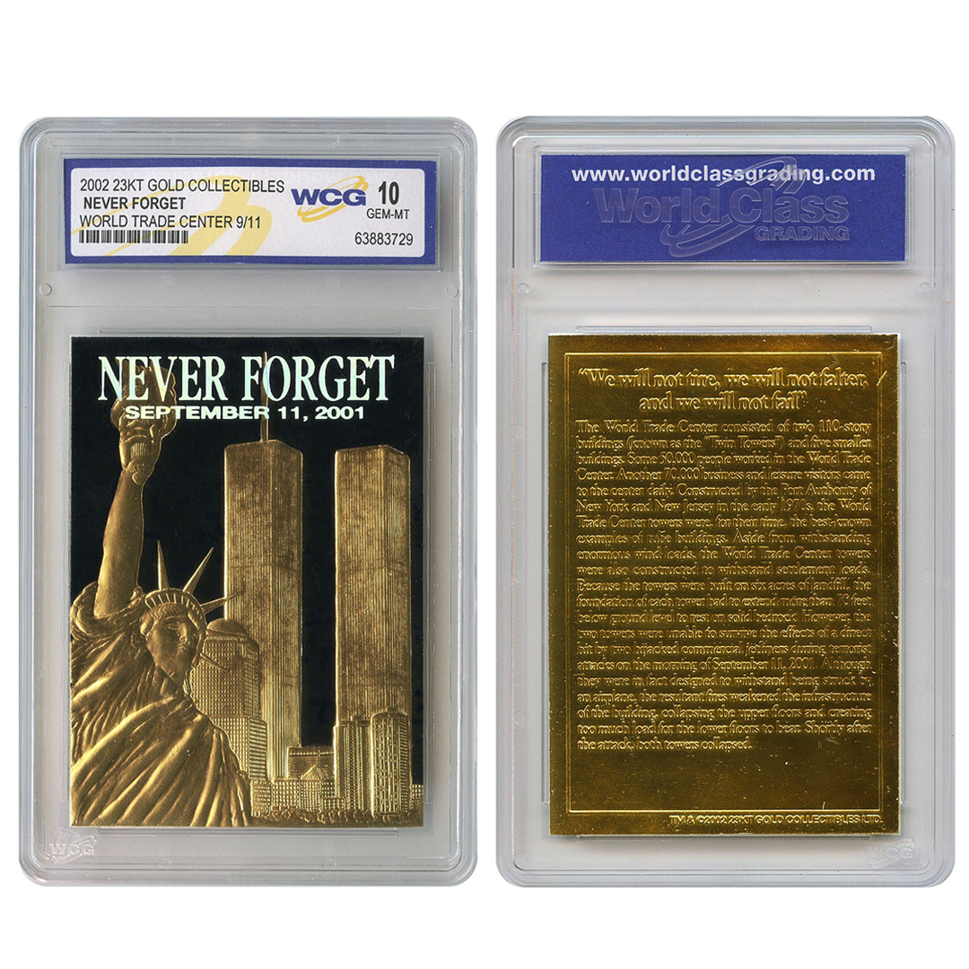 Never Forget September 11th, 2001 - 23k Gold Foil & Black Trading Card - Image 3