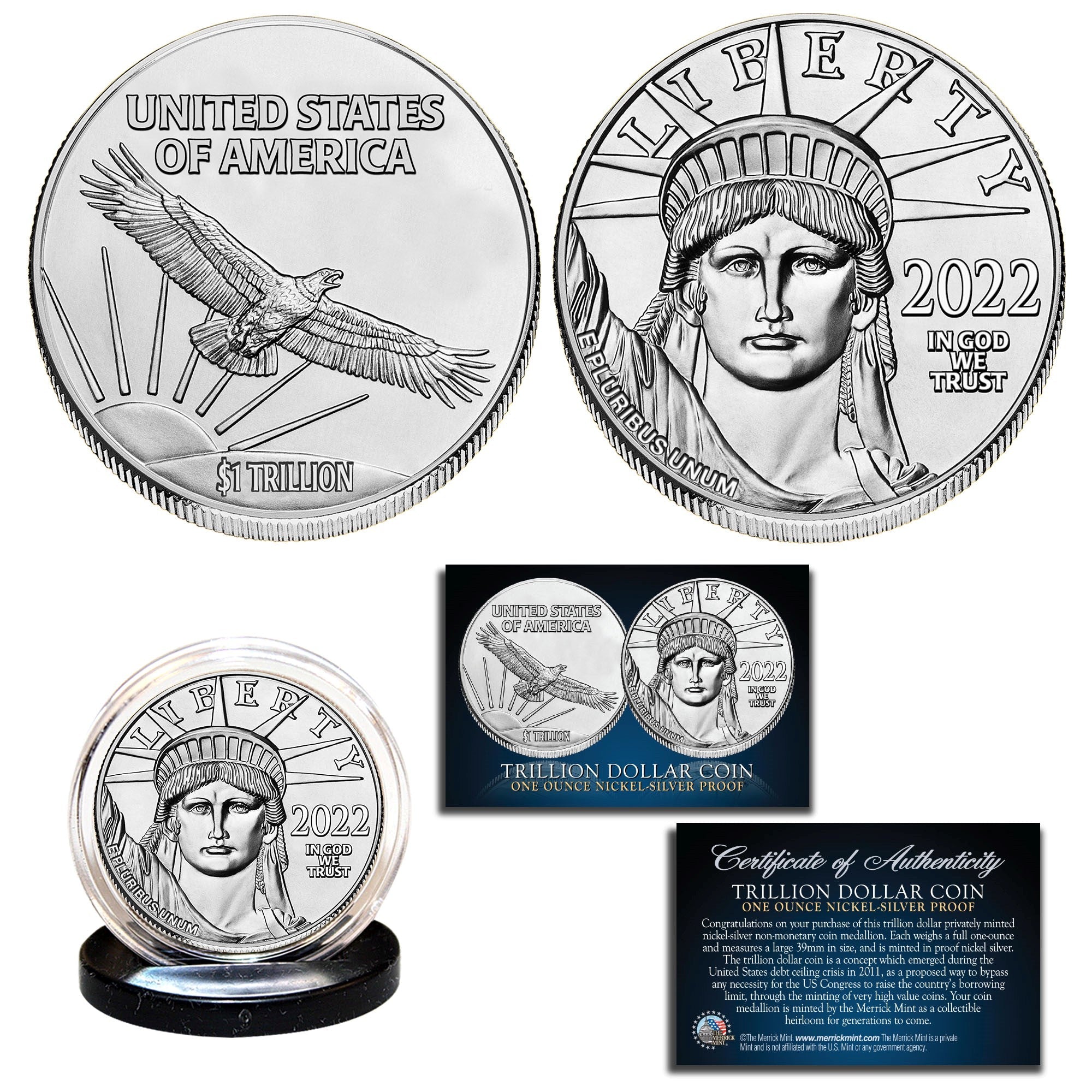 One Trillion Dollar Coin Proof Nickel tribute 39mm Coin 1-Ounce - Image 2